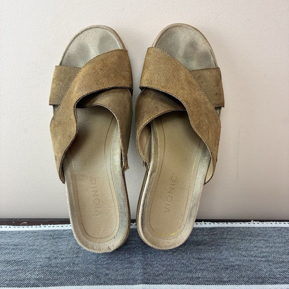 Vionic Hayden Wedge Sandals Women’s  Brown Toffee Suede Slip On Slides Size 9.5 - Picture 5 of 7